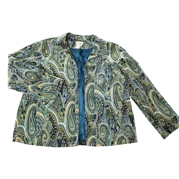 Coldwater Creek Peacock Paisley Jacket Womens Plus Size PXL Open Front Lined - Picture 1 of 14